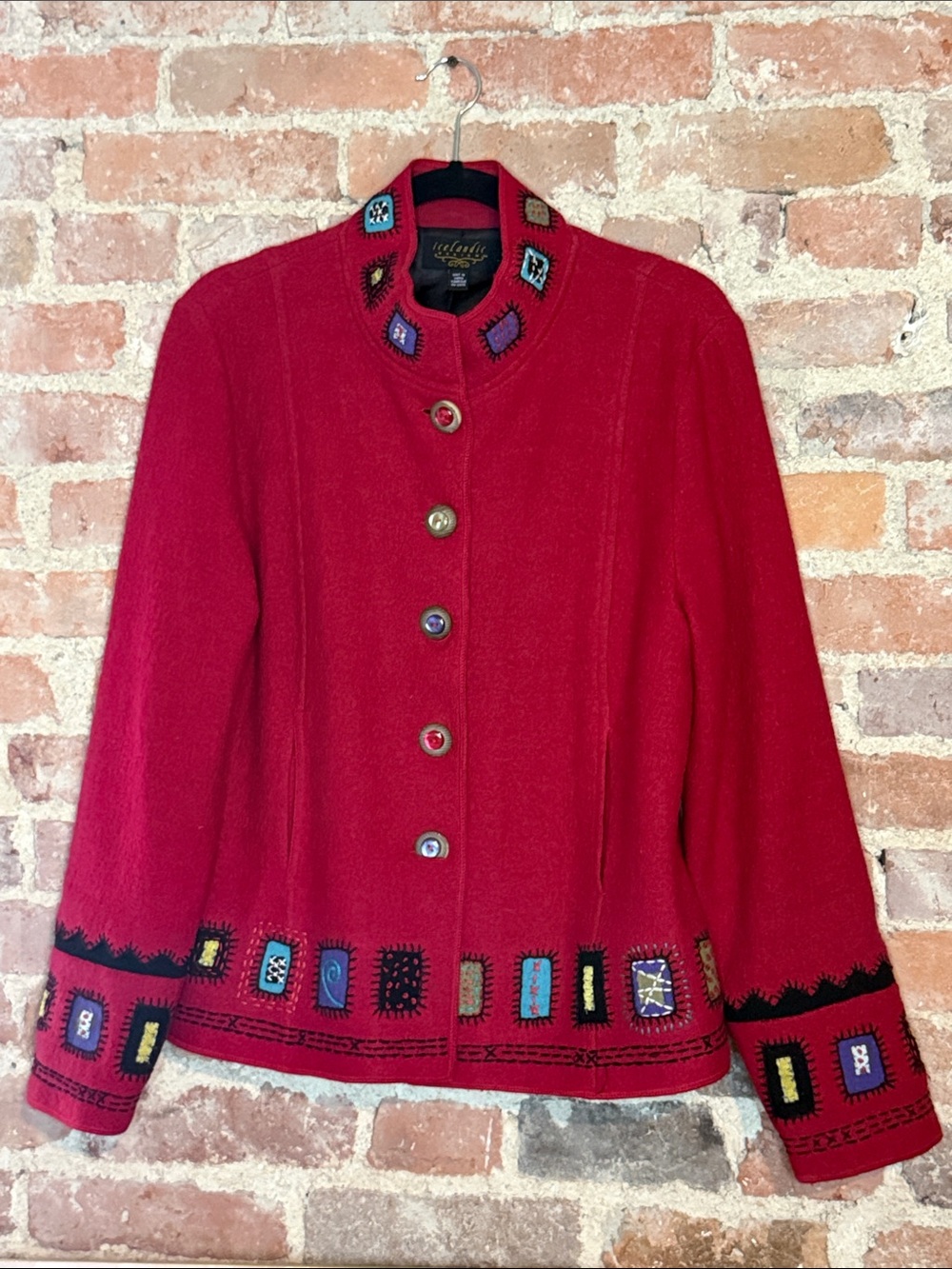 Vintage/Pre-Owned Icelandic Design Red Knit Cardigan Jacket – Folk Nordic Large